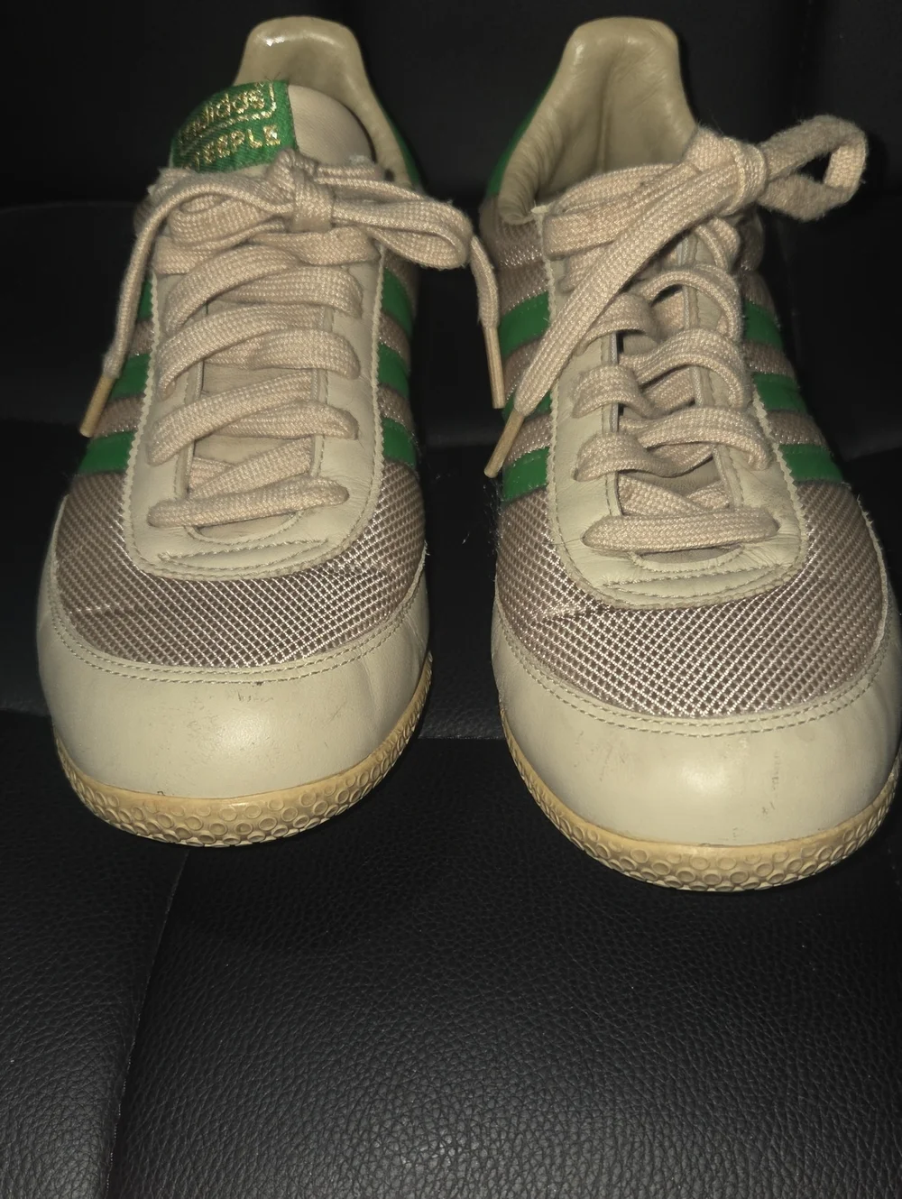 Womens adidas  Beige Sneakers with Green Stripes